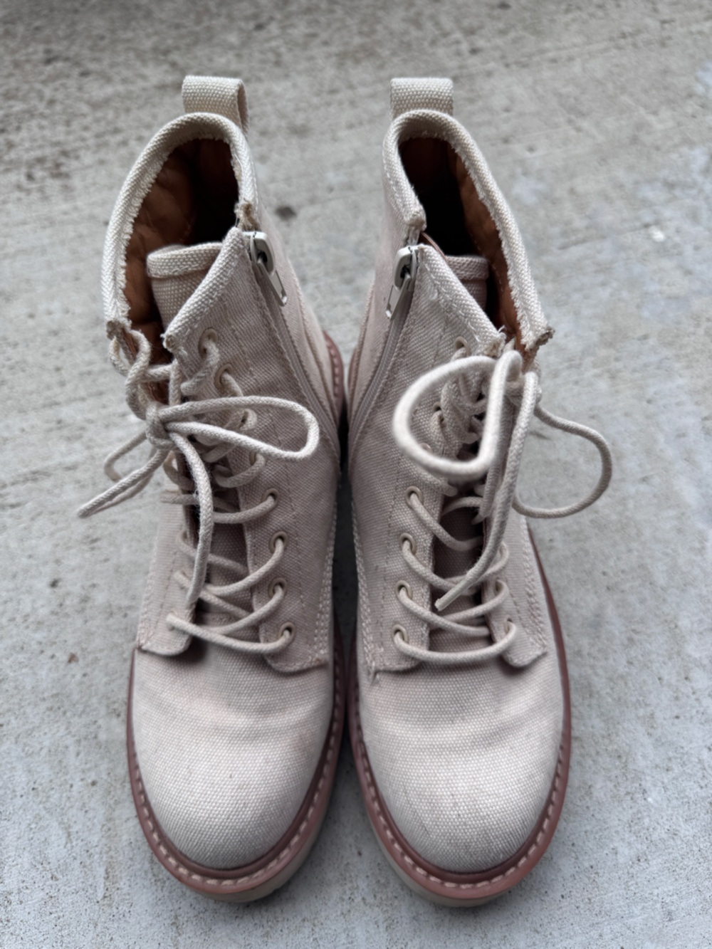 Madden Girl Lace-Up Canvas Ankle Boots in Light Taupe